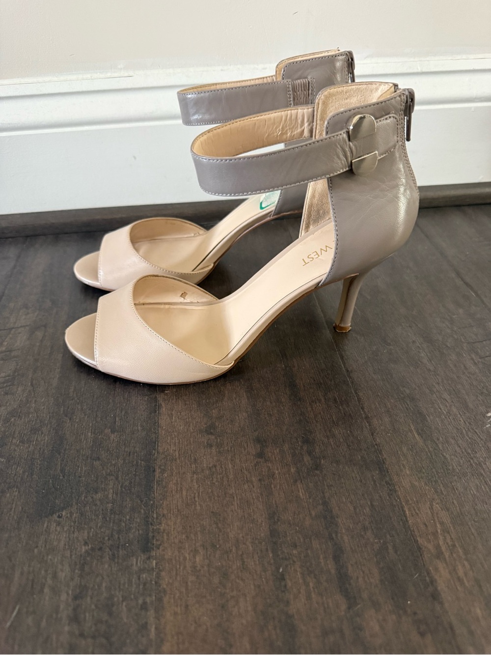 Nine West Two-Tone Beige and Taupe Ankle Strap Heels Size: 8